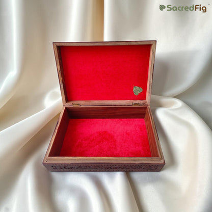SacredFig Sheesham Wood Regal Gift Box, Floral Carving (10x6 inches)