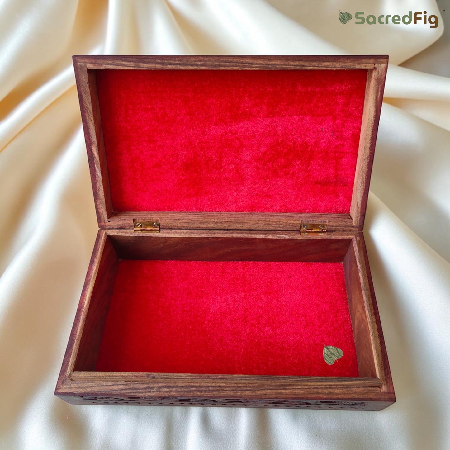 SacredFig Sheesham Wood Regal Gift Box, Floral Carving (12x8 inches)