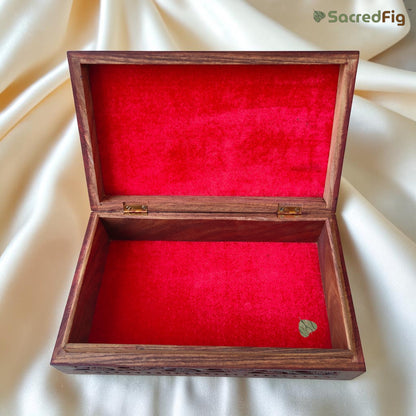 SacredFig Sheesham Wood Regal Gift Box, Floral Carving (12x8 inches)