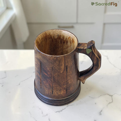 SacredFig Wooden Mug 300ml – Handcrafted Viking Style Rustic Finish Drinkware