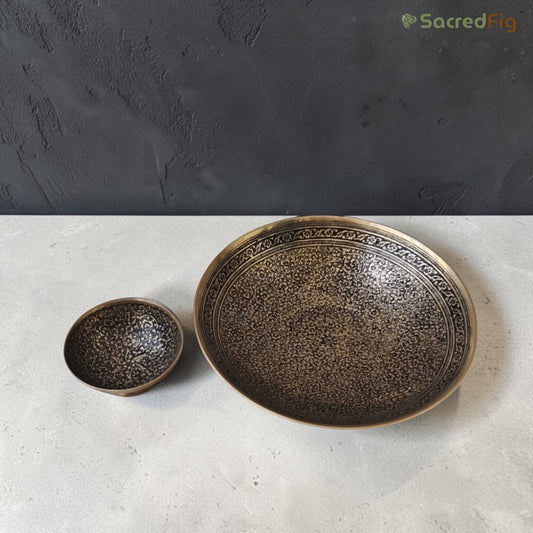 SacredFig Decorative Brass Bowls Set of 2 | Meenakari Design (9x4 In) | Wedding Gifting
