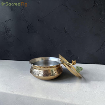 Brass Handi with Lid (500ml) | Handcrafted Inner Kalai Cooking Pot | Eternal Vine Series | SacredFig
