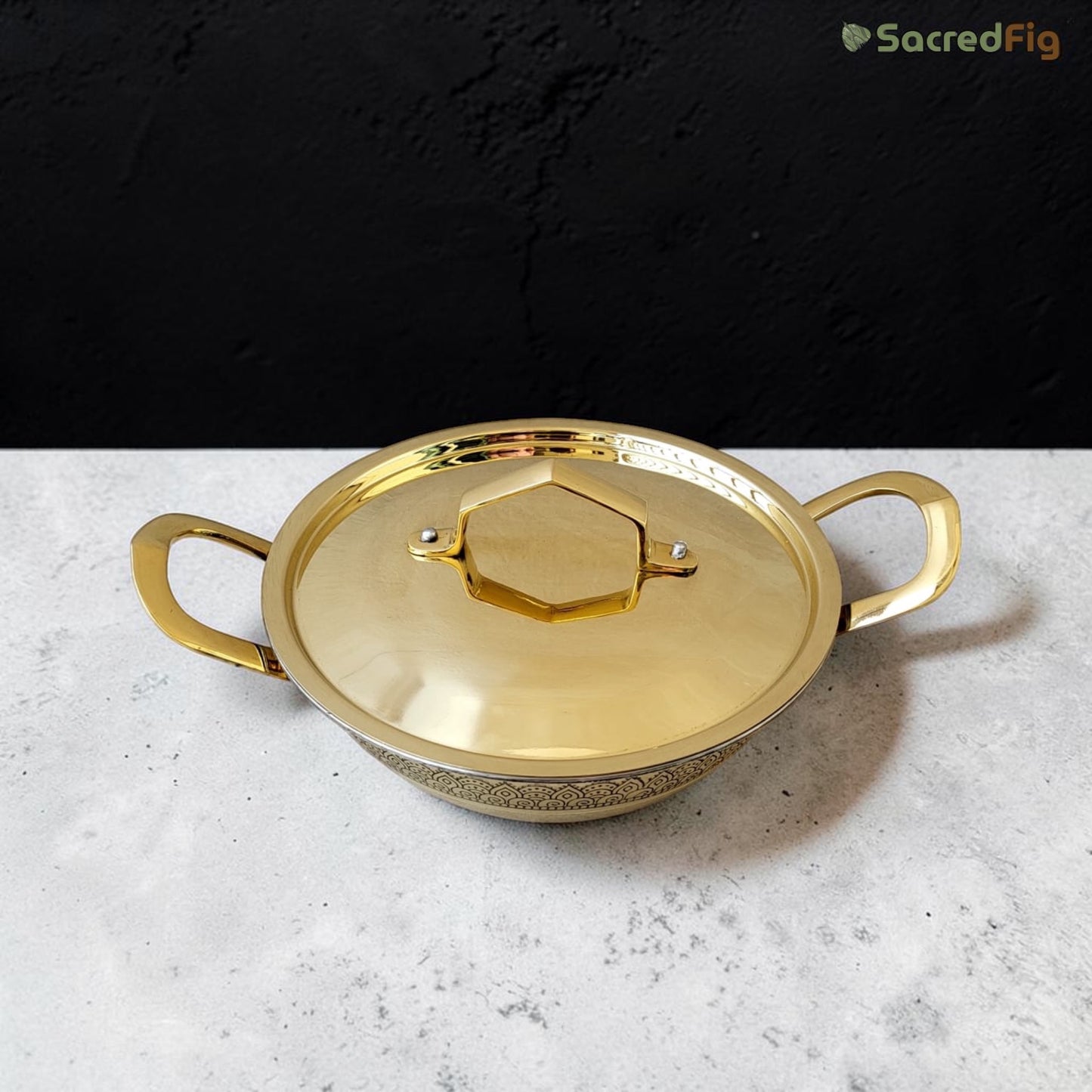 Brass Kadhai (2000 ml) with Lid – Handcrafted Peetal Kadhai | Ritual Legacy Series | SacredFig
