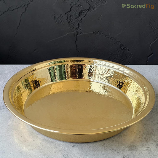 SacredFig Handcrafted Brass Paraat - L| 15x2.4 In | Hammered Series | Premium Brass Cookware