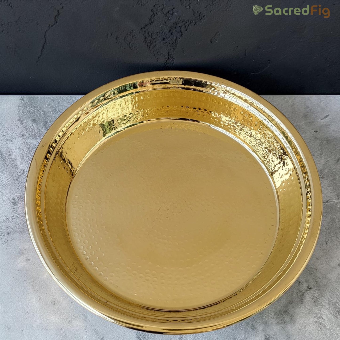 SacredFig Handcrafted Brass Paraat - XL | 16x2.6 In | Hammered Series | Premium Brass Cookware
