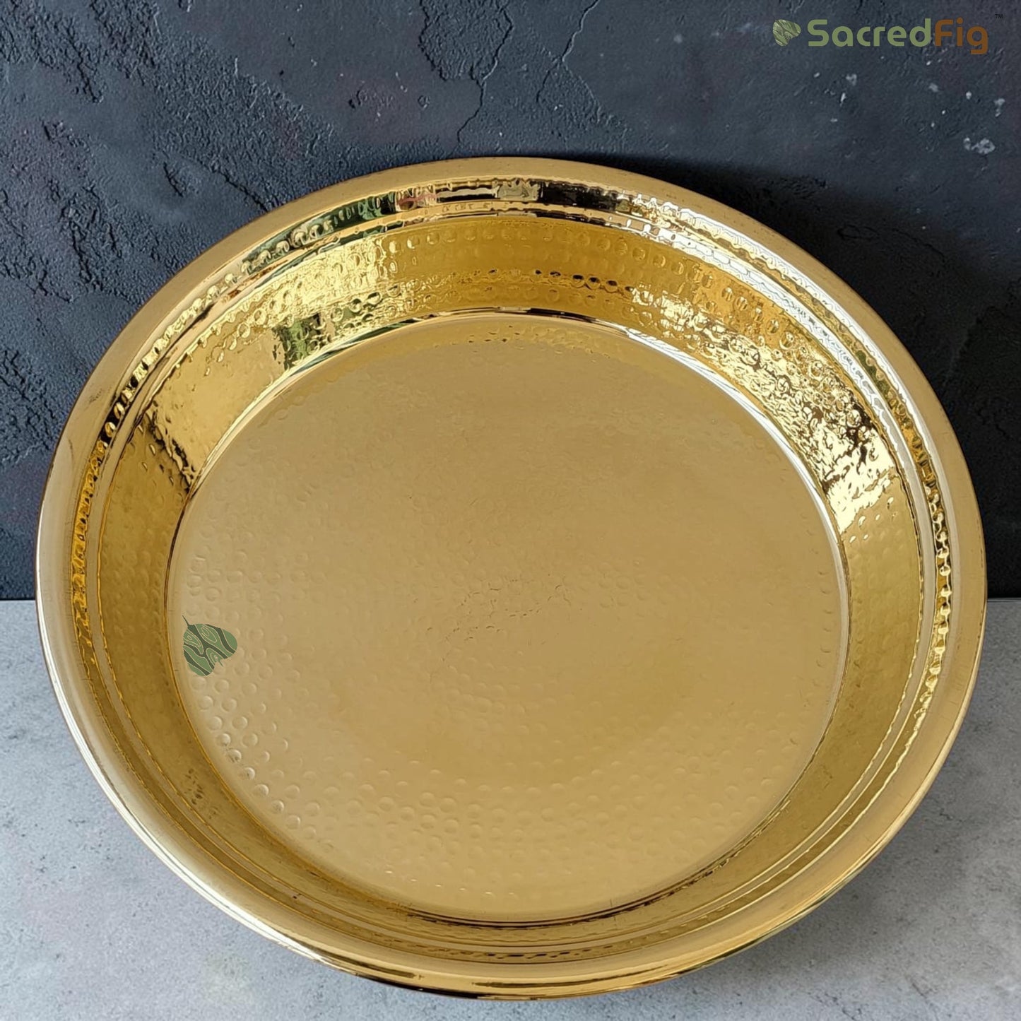 SacredFig Handcrafted Brass Paraat - XXL | 17x2.6 In | Hammered Series | Premium Brass Cookware
