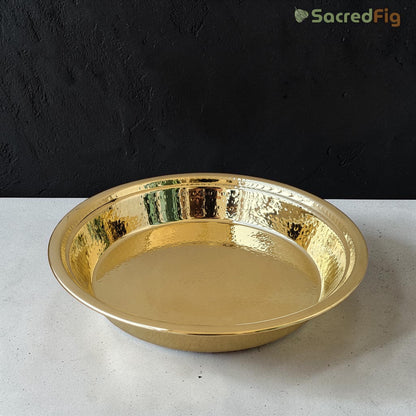 SacredFig Handcrafted Brass Paraat - Small | 13x2 In | Hammered Series | Premium Brass Cookware
