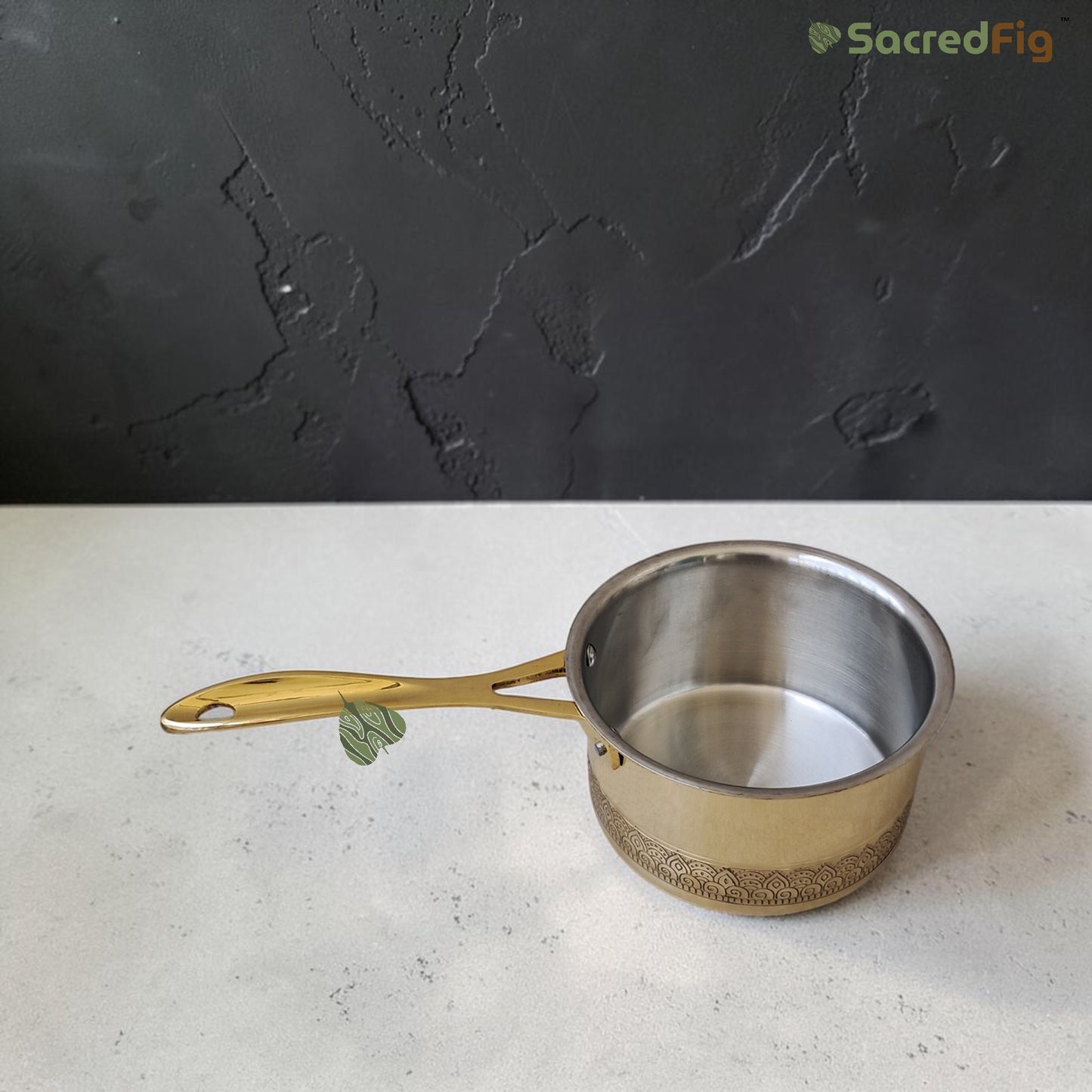 SacredFig Handcrafted Brass Saucepan - 1500ml | Ritual Legacy series | Premium Brass Cookware