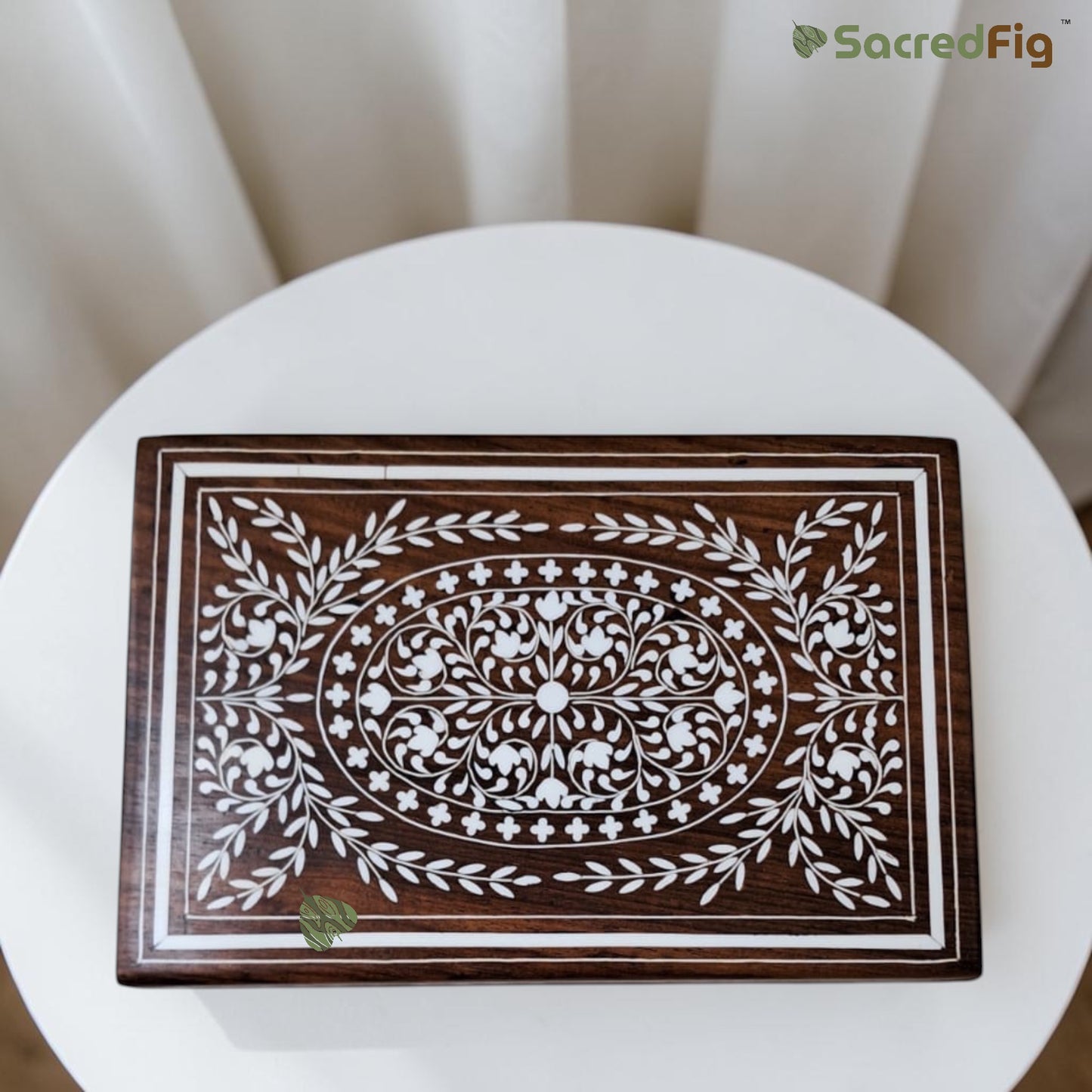 SacredFig Wooden Decorative Gift Box with Intricate Floral Heavy Work Design | 9×6 In | Premium Sheesham Wood Handcrafted Storage Box