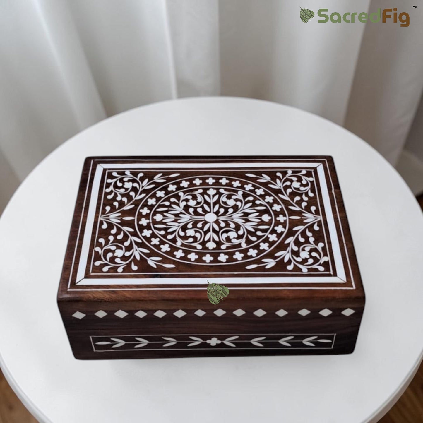 SacredFig Wooden Decorative Gift Box with Intricate Heavy Work Design  | 7×5 In | Premium Sheesham Wood Handcrafted Storage Box