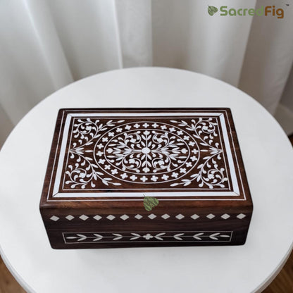 SacredFig Wooden Decorative Gift Box with Intricate Heavy Work Design  | 7×5 In | Premium Sheesham Wood Handcrafted Storage Box