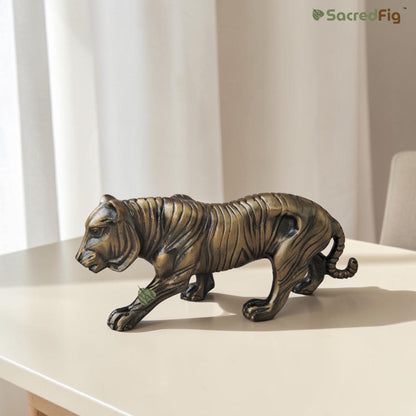 SacredFig Handcrafted Metal Tiger Figurine –(13x2.5 In) Decorative Showpiece for Home Décor
