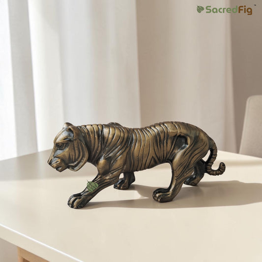 SacredFig Handcrafted Metal Tiger Figurine –(13x2.5 In) Decorative Showpiece for Home Décor