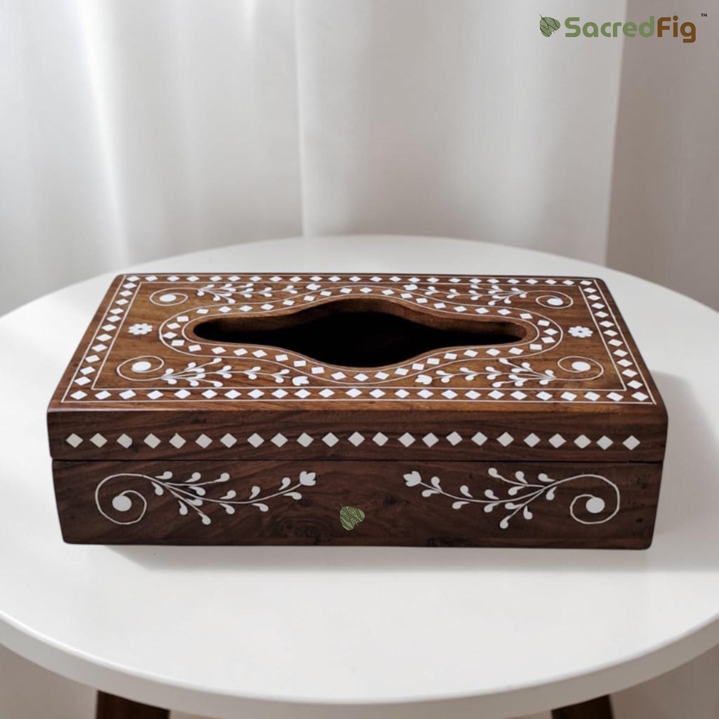 SacredFig Sheesham Wood Decorative Tissue Box Holder for Home & Office Tables  | 11×6 In | Premium Handcrafted Wooden Tissue Box