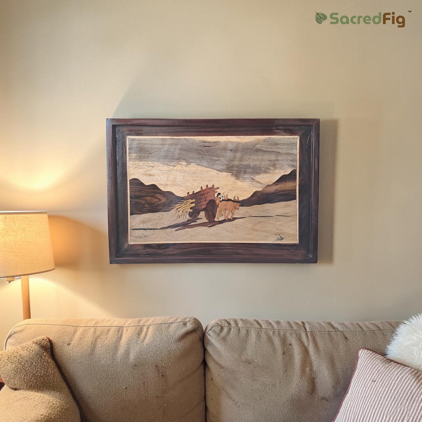 SacredFig Handcrafted  Wooden Wall Painting – Desert Caravan Inlay Art Frame | Rustic Home Décor | 16 x 10 in