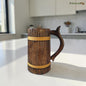 SacredFig Handcrafted Wooden Mug (500ml) – Large Striped Design with Golden Round Detail | Elegant Finish