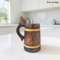 SacredFig Handcrafted Wooden Mug (350ml) – Small Striped Design with Golden Round Detail | Elegant Finish