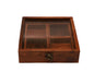 SacredFig Sheesham Wood Multipurpose Box | 4 removable compartments, Black latch - 8x8 in