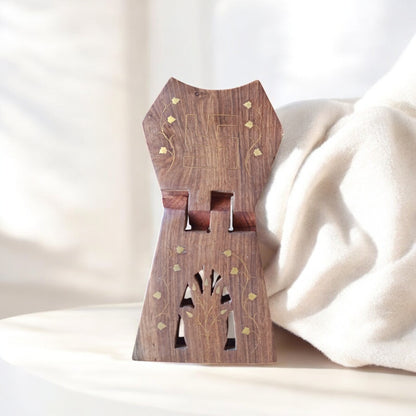 SacredFig Sheesham Wood Book Holder with brass work| Jain Rehal, Jain Religious Book Stand| 9 × 4 in