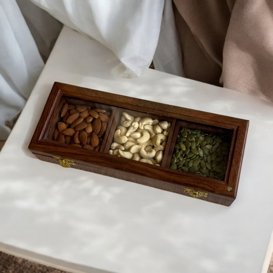 Sheesham Wood Multipurpose Box for Kitchen and Table | 3 Removable compartments | 11×4 in