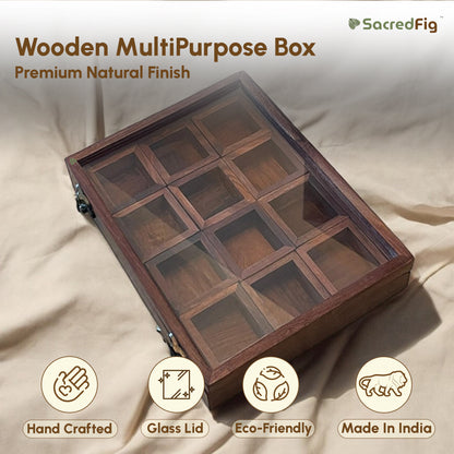 Sheesham Wood Multipurpose Box for Kitchen and Table | 12 Removable compartments | 18 × 10 in
