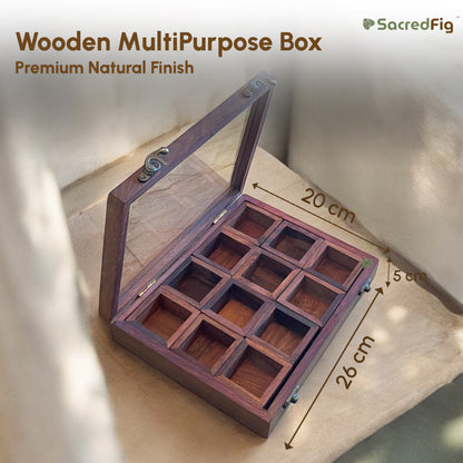 Sheesham Wood Multipurpose Box for Kitchen and Table | 12 Removable compartments | 18 × 10 in