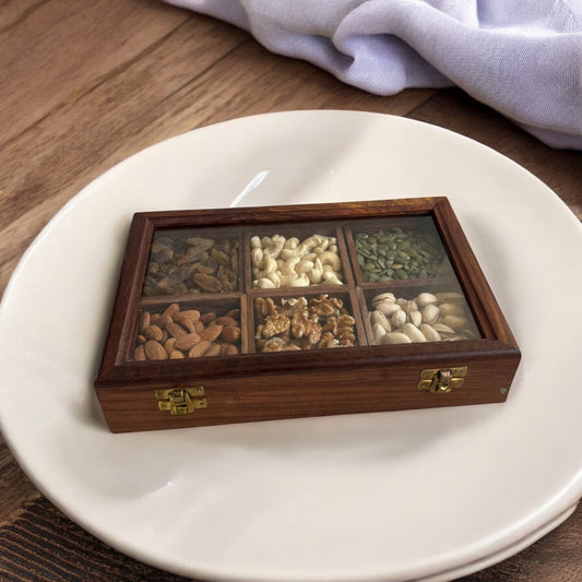 Sheesham Wood Multipurpose Box for Kitchen and Table | 6 Removable compartments | 11×8 in