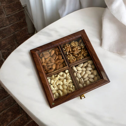Sheesham Wood Multipurpose Box for Kitchen and Table | 4 Removable compartments | 8×8 in