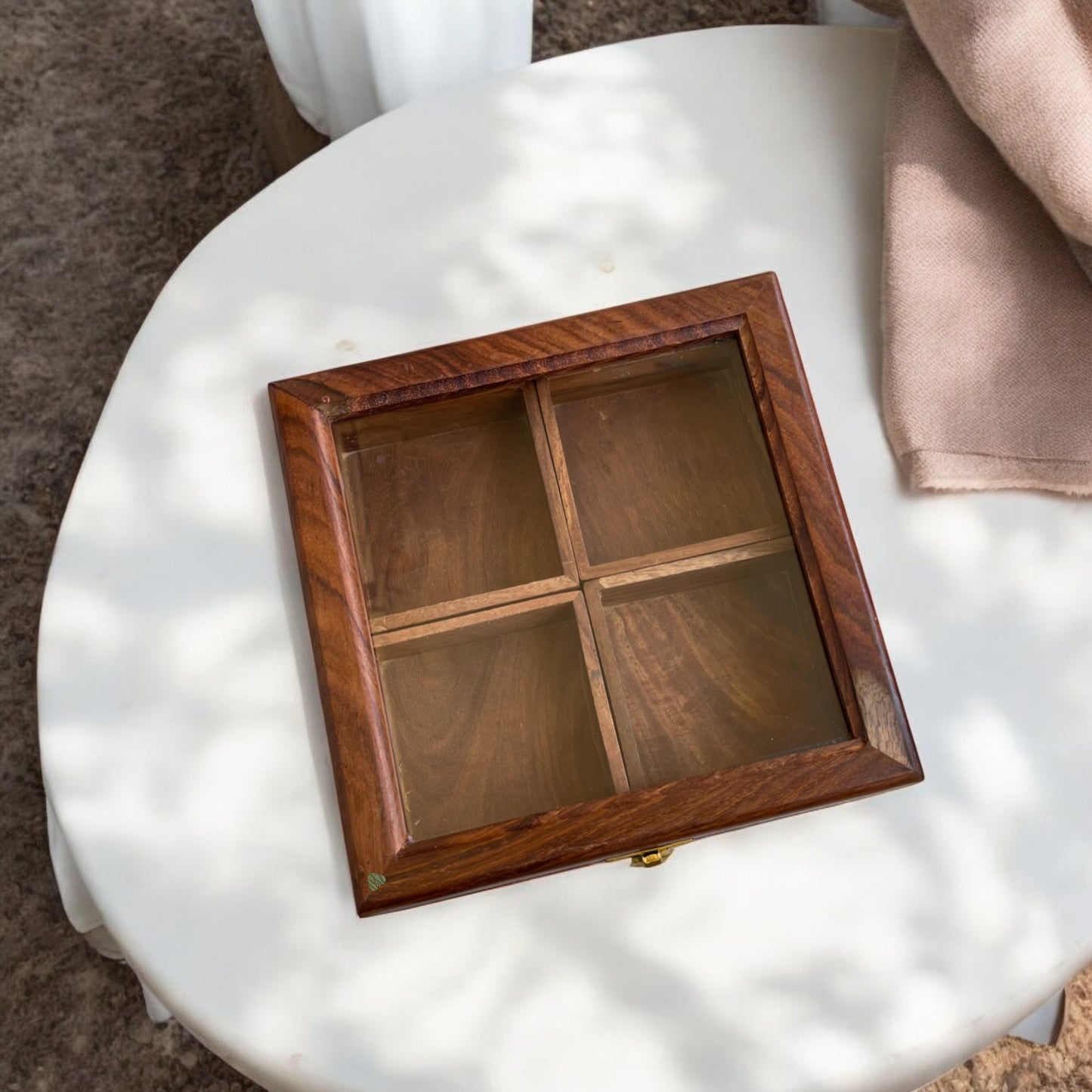 Sheesham Wood Multipurpose Box for Kitchen and Table | 4 Removable compartments | 8×8 in