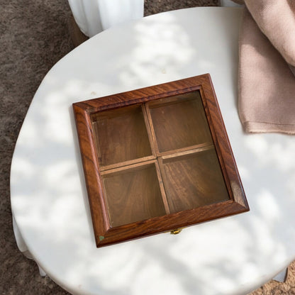 Sheesham Wood Multipurpose Box for Kitchen and Table | 4 Removable compartments | 8×8 in