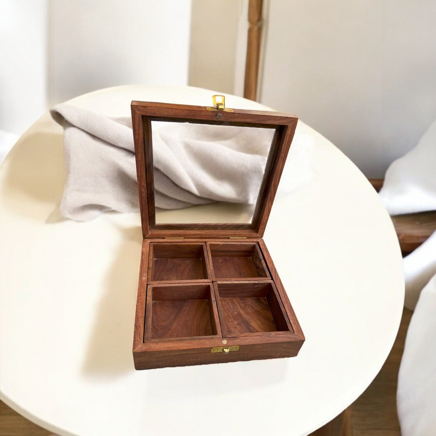 Sheesham Wood Multipurpose Box for Kitchen and Table | 4 Removable compartments | 8×8 in