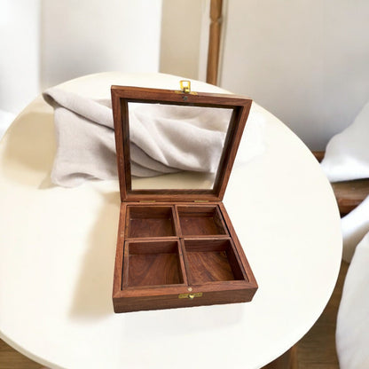 Sheesham Wood Multipurpose Box for Kitchen and Table | 4 Removable compartments | 8×8 in