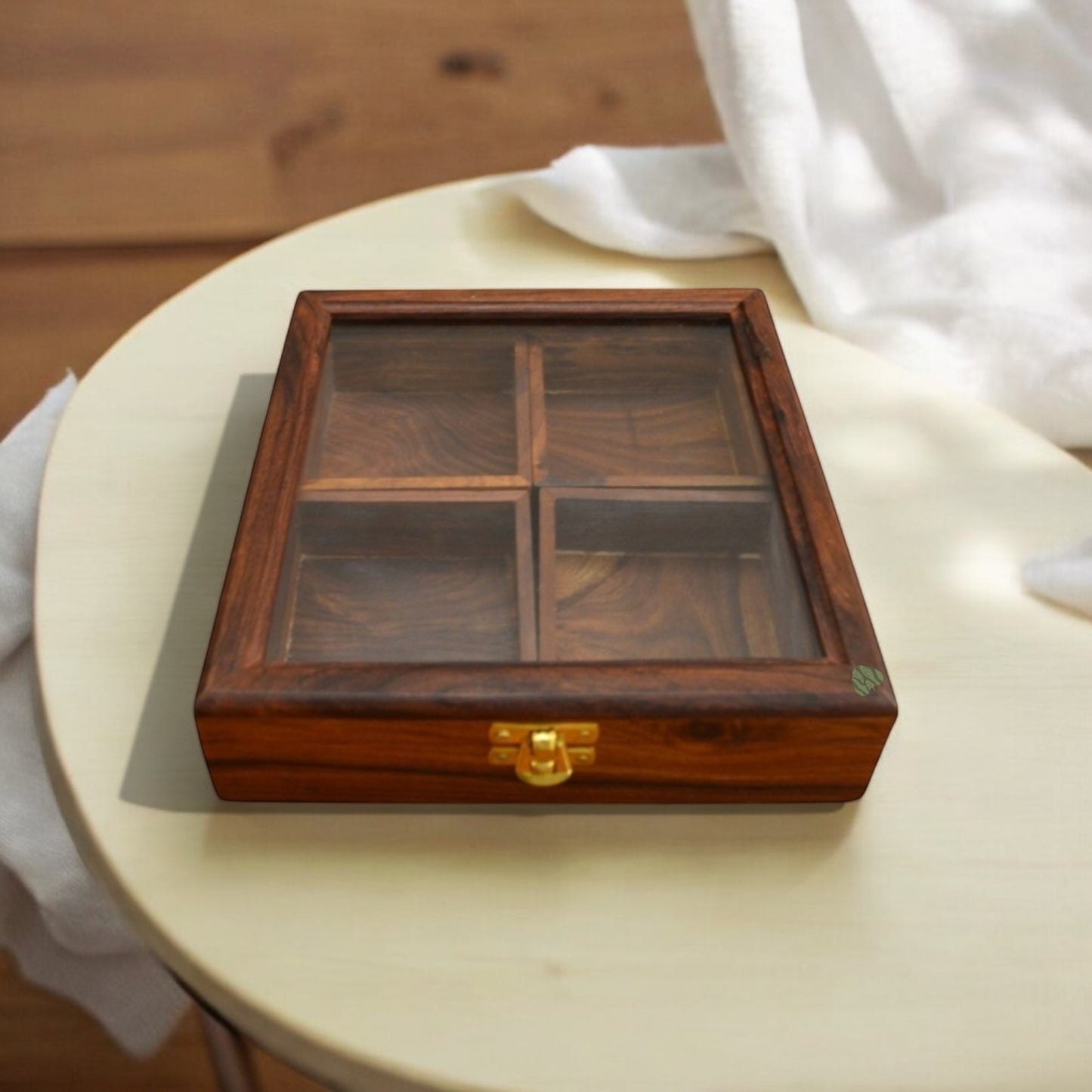 Sheesham Wood Multipurpose Box for Kitchen and Table | 4 Removable compartments | 8×8 in