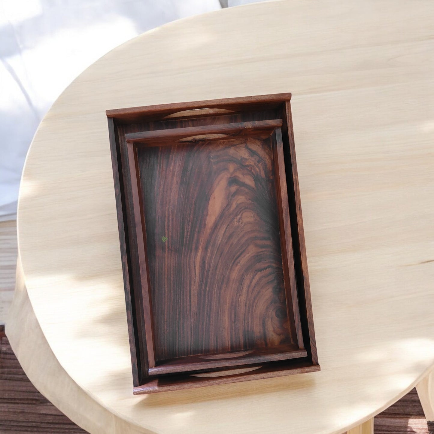 SacredFig Wooden Tray Set | Minimalist Large Serving Tray Set (Set of 2)