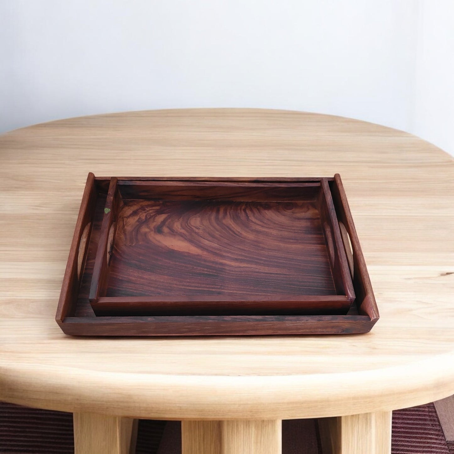 SacredFig Wooden Tray Set | Minimalist Large Serving Tray Set (Set of 2)