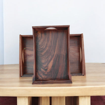 SacredFig Wooden Tray Set | Minimalist Large Serving Tray Set (Set of 2)