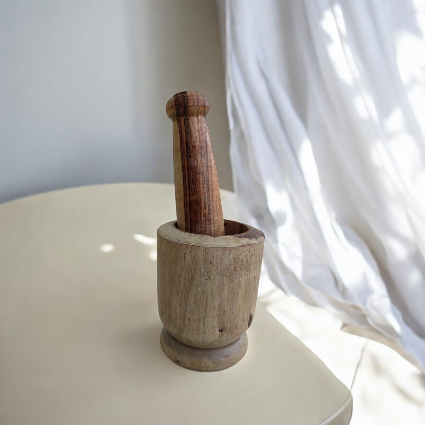 SacredFig Plain Wooden Mortar| Okhli set Plain| Masala Grinder|S,M Sizes