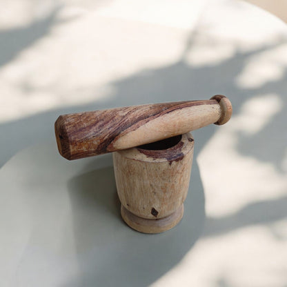 SacredFig Plain Wooden Mortar| Okhli set Plain| Masala Grinder|S,M Sizes