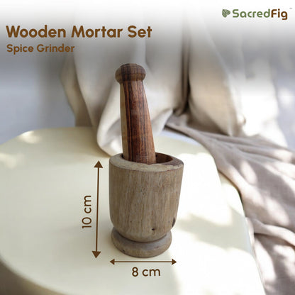 SacredFig Plain Wooden Mortar| Okhli set Plain| Masala Grinder|S,M Sizes