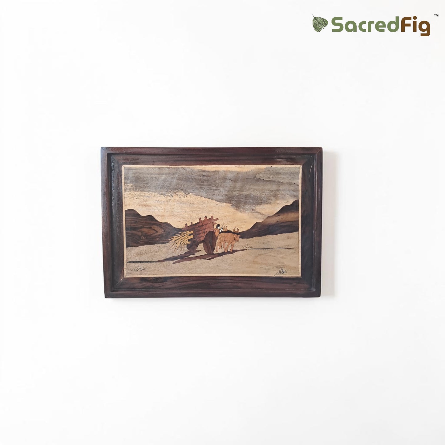 SacredFig Handcrafted  Wooden Wall Painting – Desert Caravan Inlay Art Frame | Rustic Home Décor | 16 x 10 in