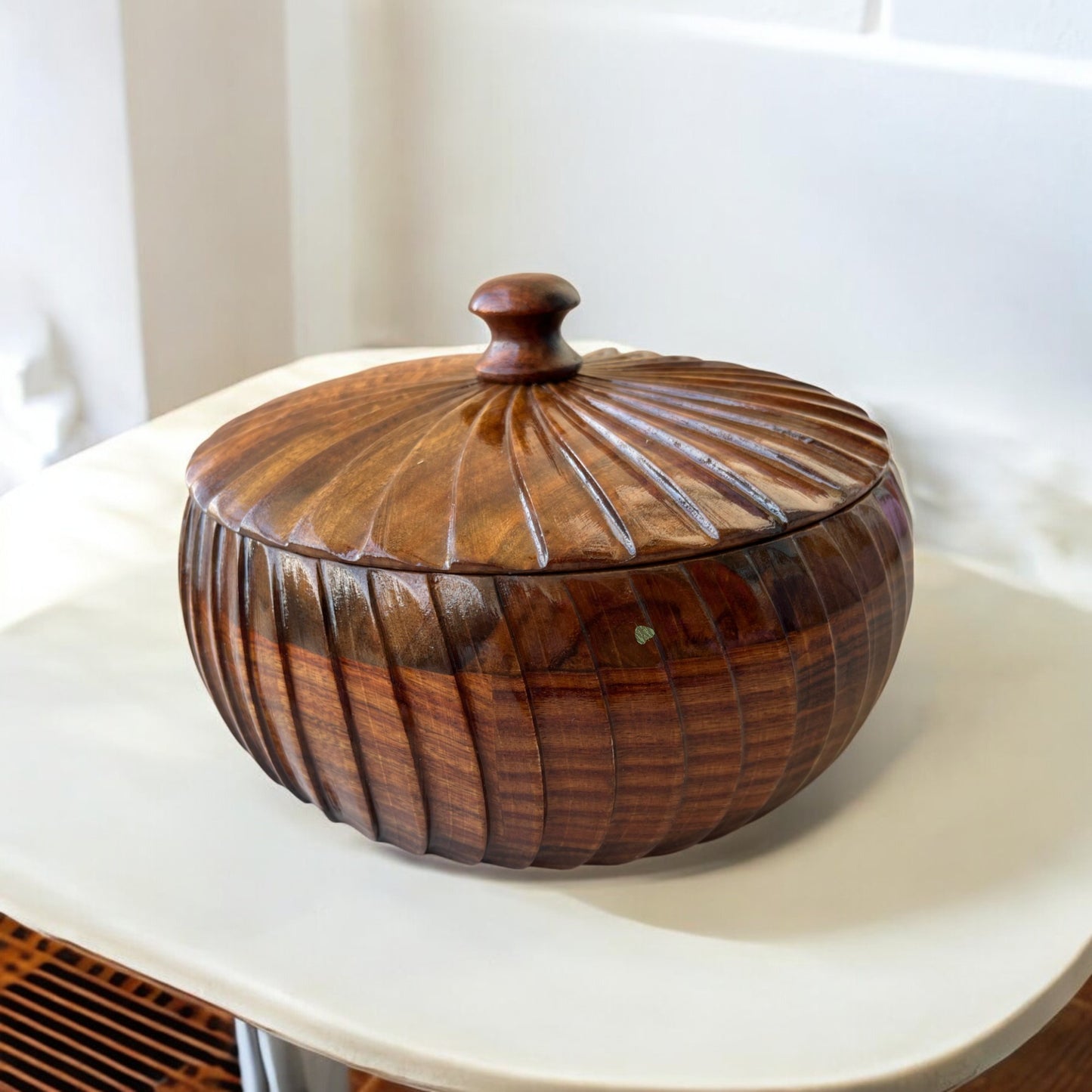 SacredFig Sheesham Wood Chapati Box – 20 cm | Handcrafted Roti Hot Cas