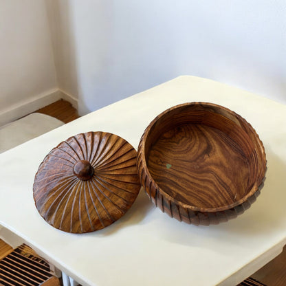 SacredFig Sheesham Wood Chapati Box – 20 cm | Handcrafted Roti Hot Case with Lid | Elegant Kitchen & Dining Storage