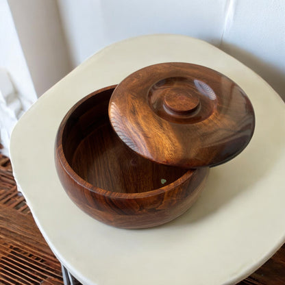 SacredFig Sheesham Wood Chapati Box – 20cm | Handcrafted with Smooth Finish & Lid | Elegant Roti Hot Case for Dining Table