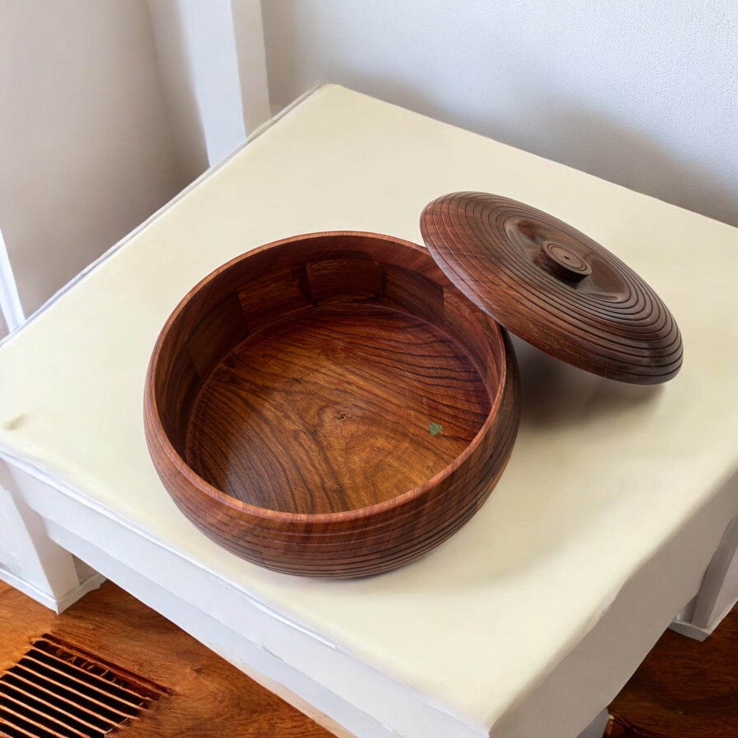 SacredFig Sheesham Wood Roti Box – 20cm | Spiral Carving | Premium Handcrafted Hot Case with Lid