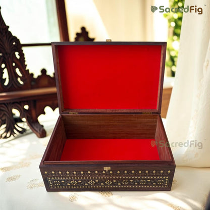 SacredFig Premium Jewellery Box – 15x10 Inch | Noor Brass Inlay Box | Handcrafted Heirloom Organizer