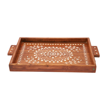 Premium Decorative Tray | Made in Sheesham Wood | White Inlay Work