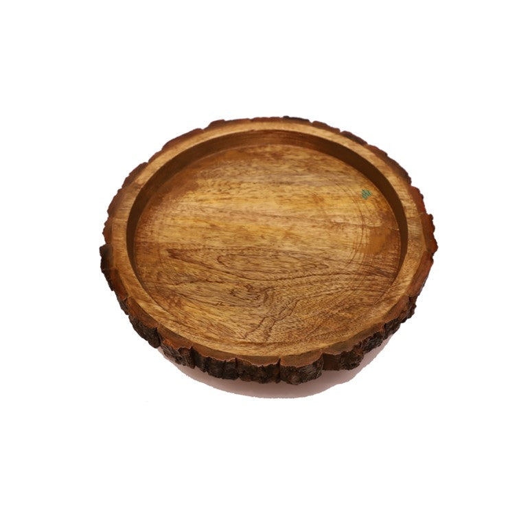 SacredFig Barkwood Serving Tray| Round Serving Tray | 10 in | 12 in
