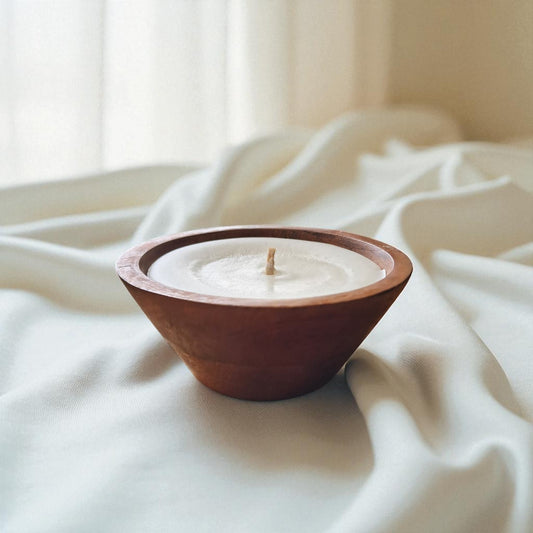 Premium Soy & Coconut Wax Scented Candle in Wooden Bowl (Walnut Finish) by SacredFig - 4.25x2 in