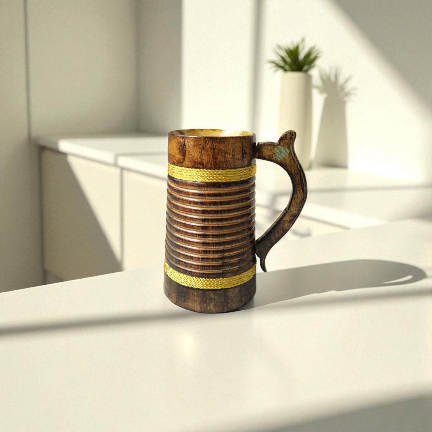 SacredFig Wooden Mug Large – 500ml | Handcrafted Spiral Design | Rustic Drinkware for Hot & Cold Beverages