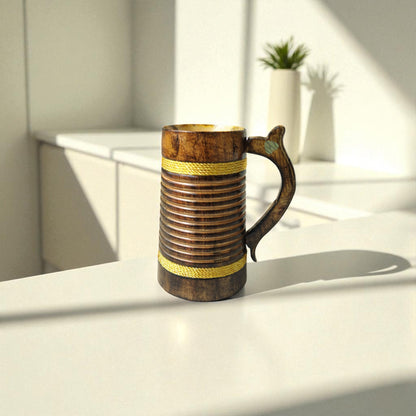 SacredFig Wooden Mug Large – 500ml | Handcrafted Spiral Design | Rustic Drinkware for Hot & Cold Beverages